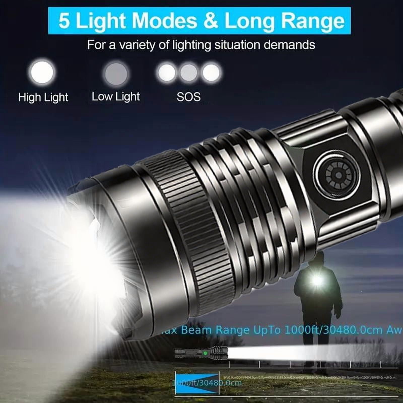 Rechargeable Fire Starting Flashlight, High Lumen Aluminum Alloy Tactical Torch with Adjustable Beam for Survival, Camping, Fishing, Power Outages & Night Riding