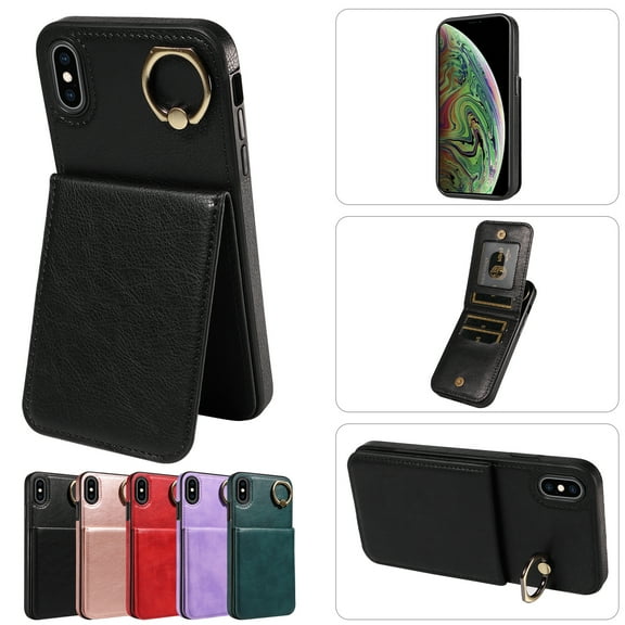 TECH CIRCLE For iPhone XS Max Wallet Case with Card Holder, Thin Slim PU Leather Finger Ring Kickstand Shockproof Protective Magnetic Women Men Phone Cover for Apple iPhone XS Max 6.5" 2018,Black