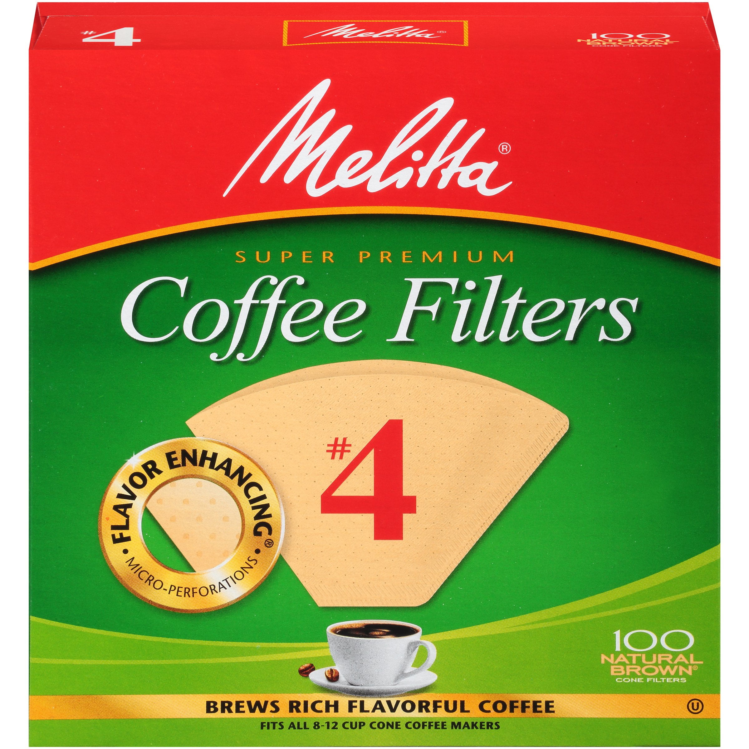 Melitta #4 Natural Brown Cone Coffee Filters, 100 Ct