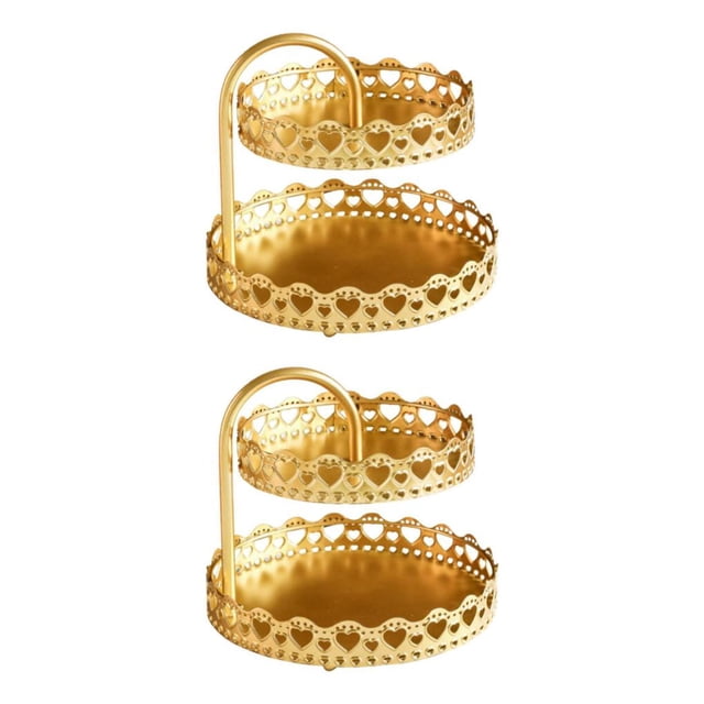 Bewildely 2 Layer Iron Decorative Tray Fruit Free Diaplay Home Decor Standing Vege Amar 2Conjunto