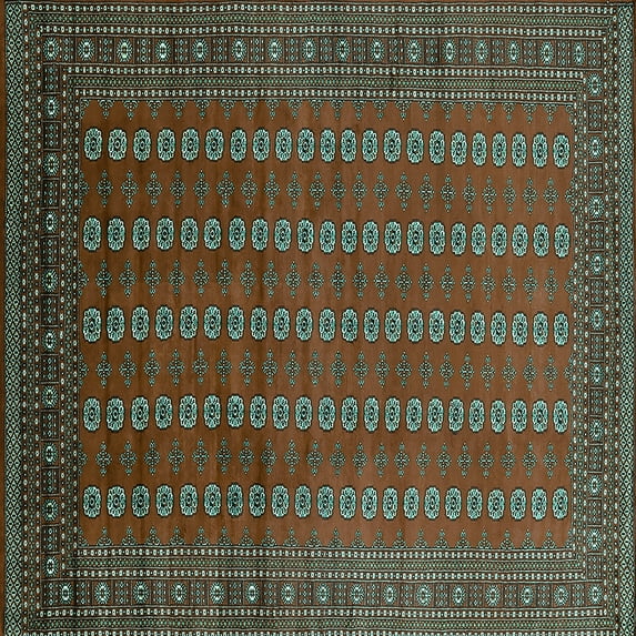 Ahgly Company Machine Washable Indoor Square Oriental Turquoise Blue Industrial Area Rugs, 8' Square