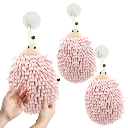 Kumdkd 3-Pack Chenille Hedgehog Hand Towels Super Soft Microfiber Hanging Hand Towels with Loop Quick Dry Absorbent Kitchen Bathroom Towels for Drying Hands Dishes and Cleaning
