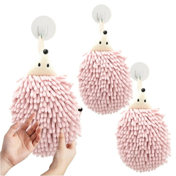 Tyidzon Fuzzy Ball Hand Towel 3 Pack Super Absorbent Chenille Hanging Hand Towels, Quick Drying Fluffy Puffins Fuzzy Towel Balls for Home & Kitchen