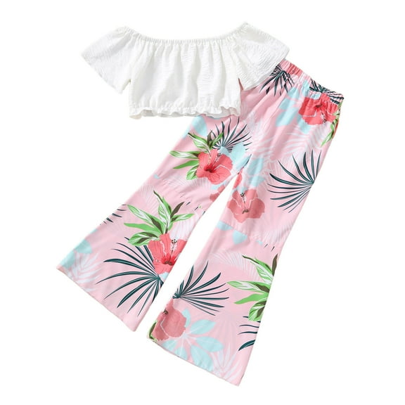 Gerichy Girls Summer Outfits, Summer Girls' Outfit Maroon Ribbed T Shirt With Bow And Floral Print Shorts Set