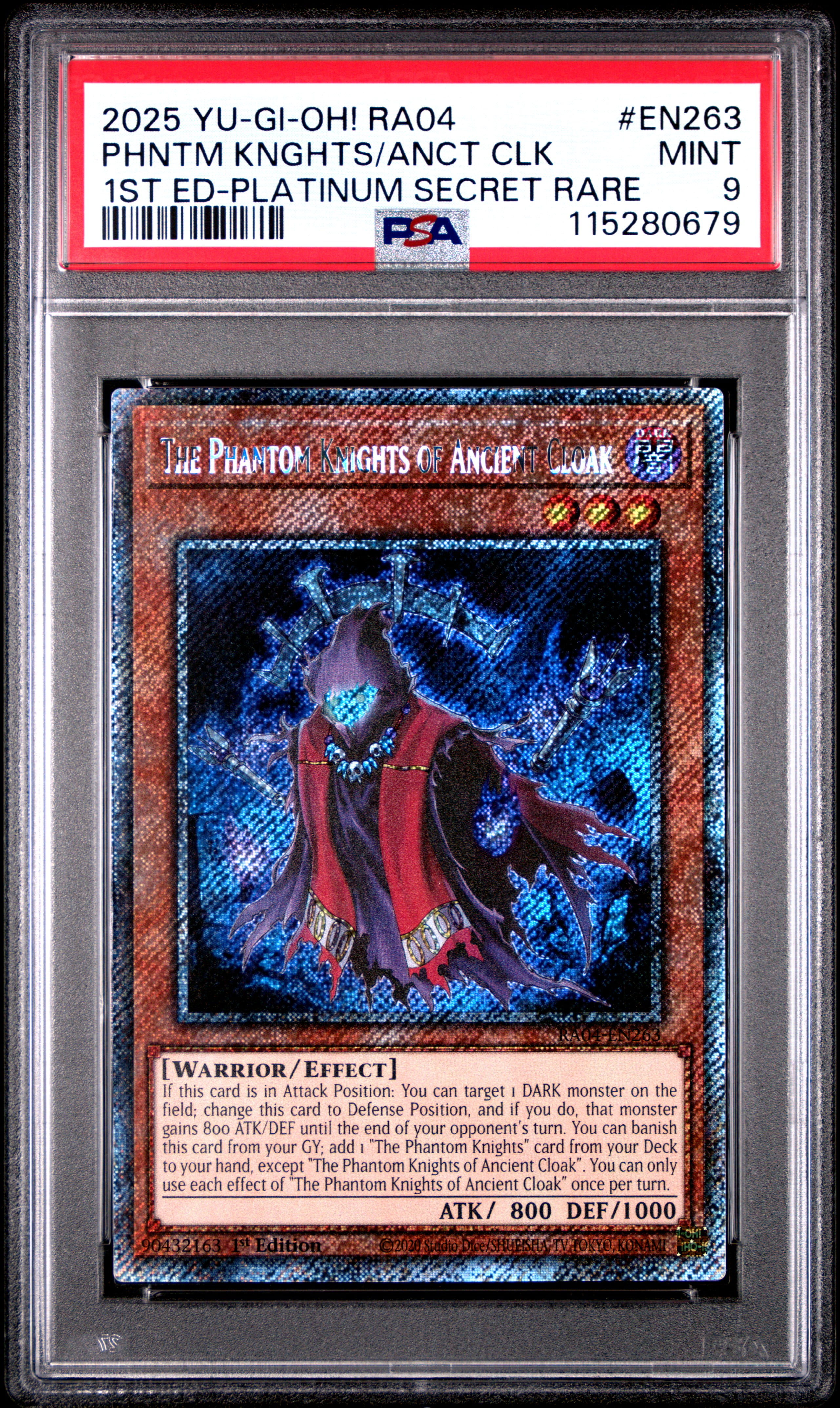 Yu Gi Oh! TCG, PSA Graded 9 MINT, Phntm Knghts/Anct Clk 1St Ed Platinum Secret Rare #EN263, Ra04 Quarter Century Stampede, Fully Encapsulated Bundle with Compatible Yu Gi Oh! Hard Sealed Case