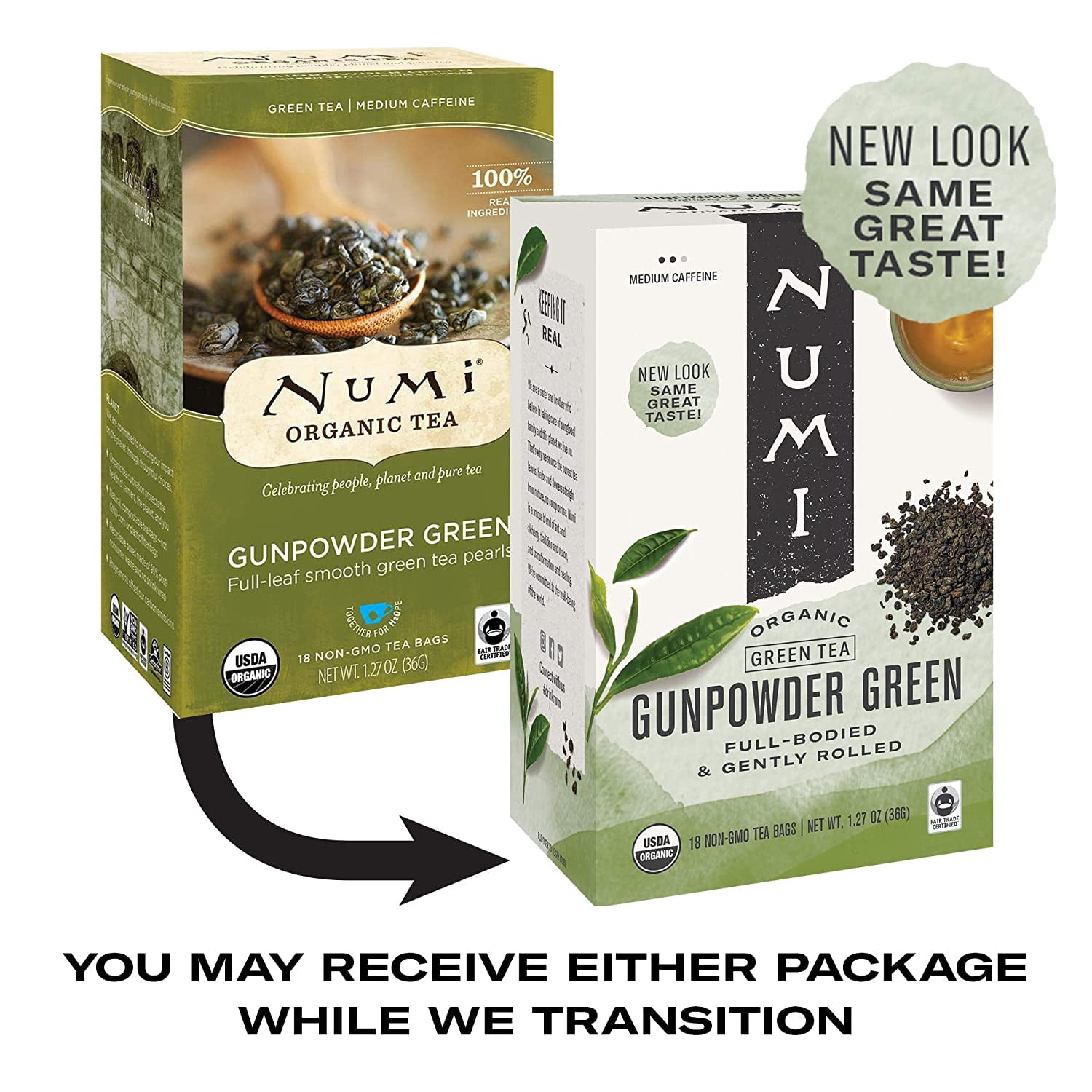 Numi Organic Gunpowder Green Tea 18 Tea Bags Pack of 2