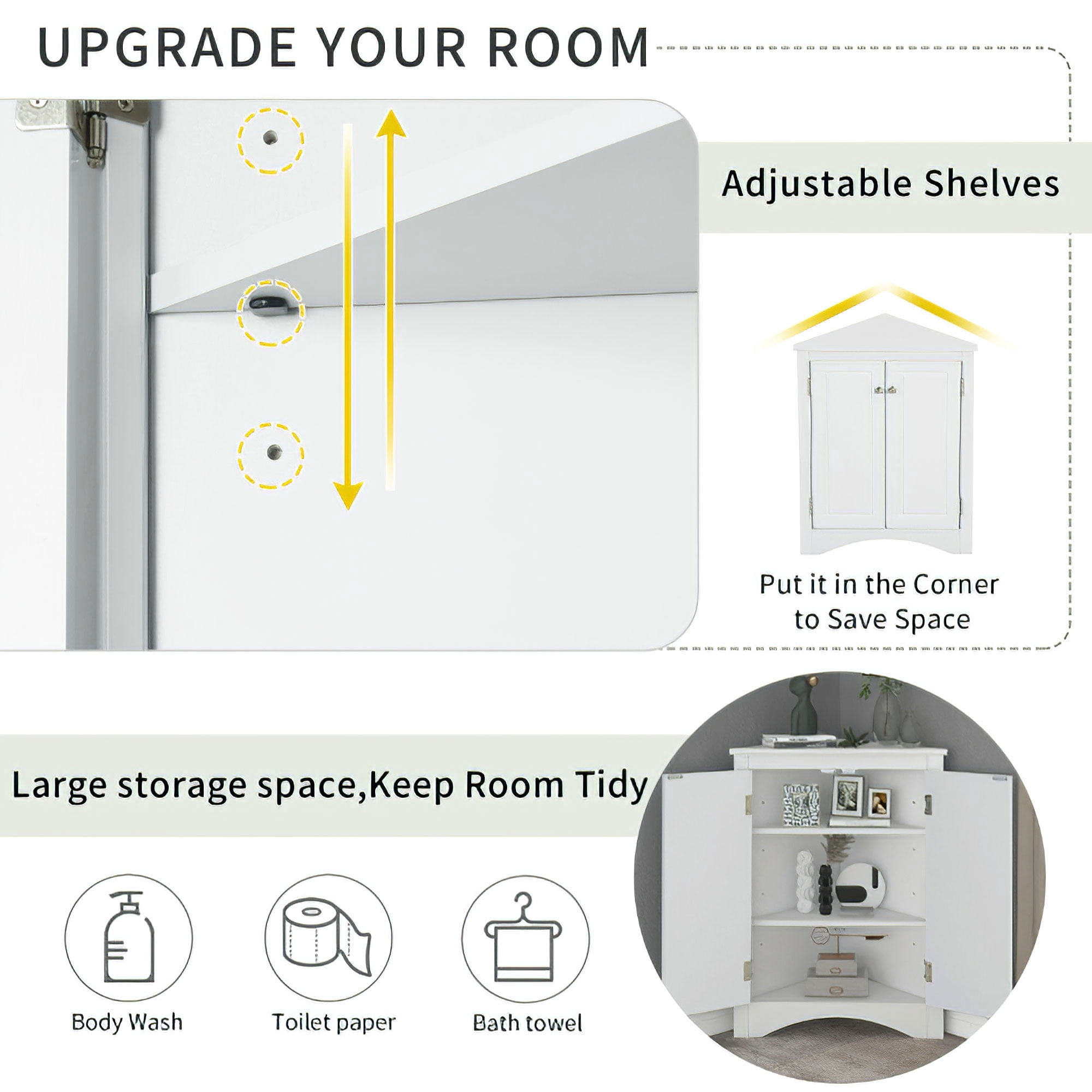 Aukfa Corner Cabinet Storage Cabinet with Door for Bathroom Bedroom Kitchen, White