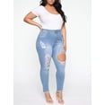 thumbnail image 4 of FASHIONWT Women Plus Size Mid Rise Skinny Jeans Classic Ripped Burr Denim Pants, 4 of 5