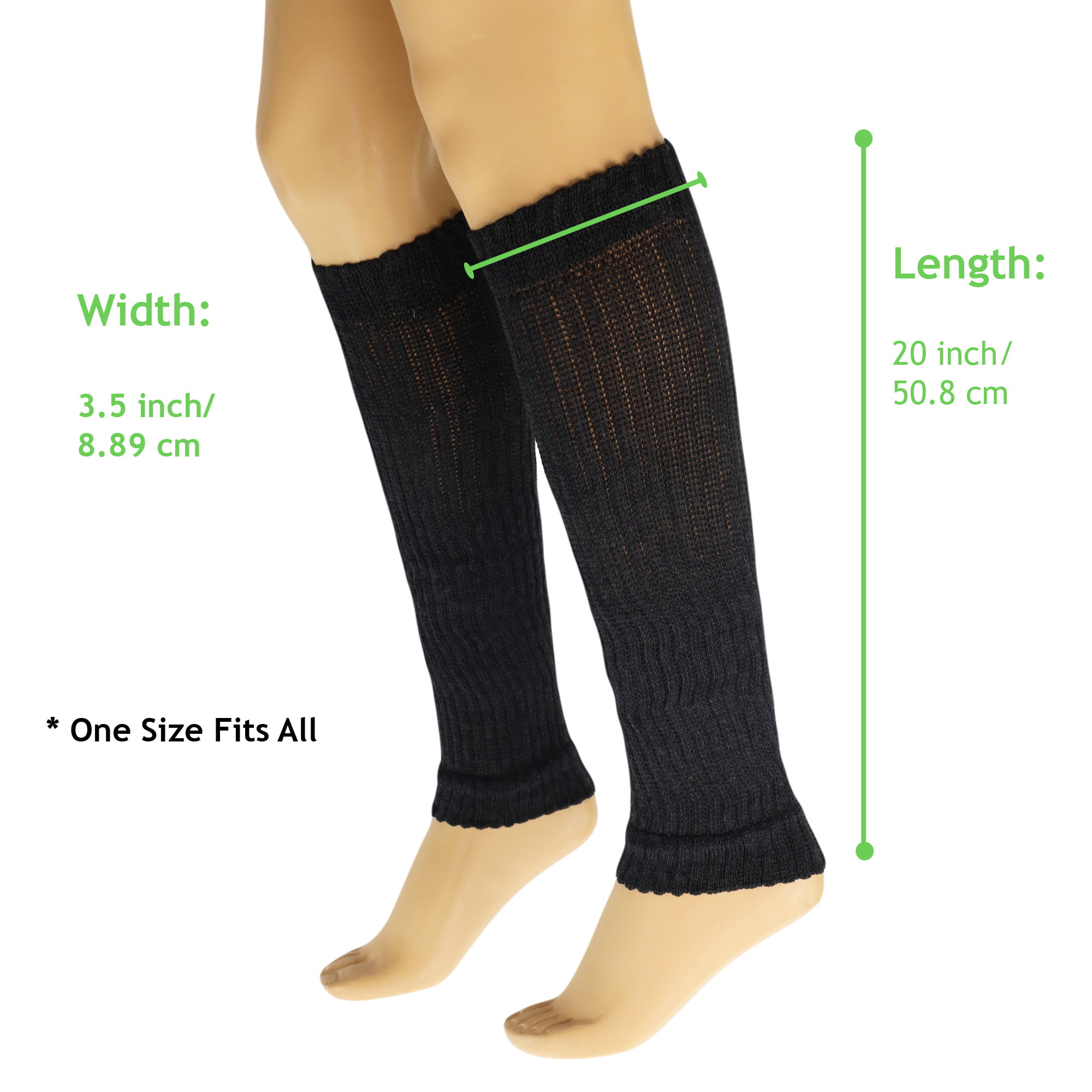 Cotton Leg Warmers for Women Black 1 Pair Knitted Retro