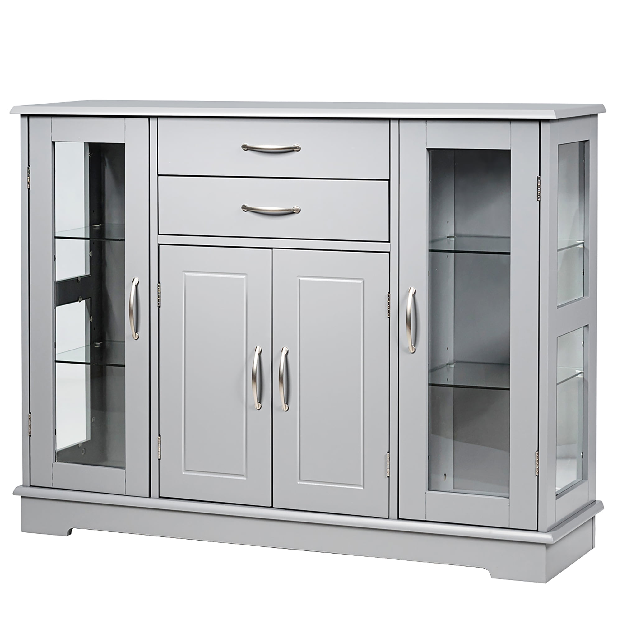 3 Drawer Home Source Grey Sideboard Cupboard with Living Room Storage Furniture MDF 2 Door