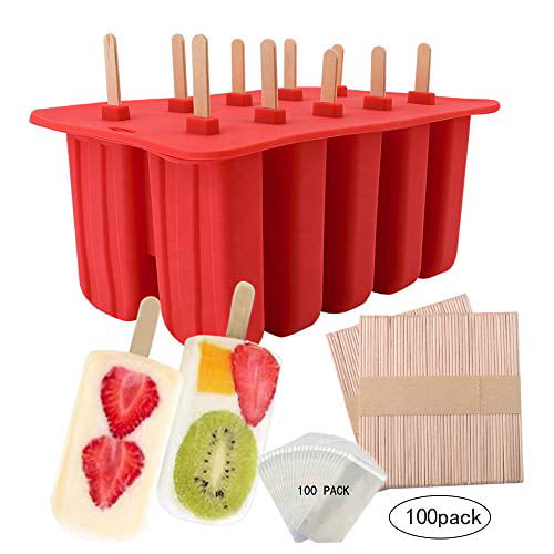 DIY Popsicle Molds Set with Lid BPA Free Silicone 3 Cavities Ice Cream Creative Cute Homemade for Children Sorbet Tools with 6 PP Plastic Rods Banana Radish Mango Shape Green 