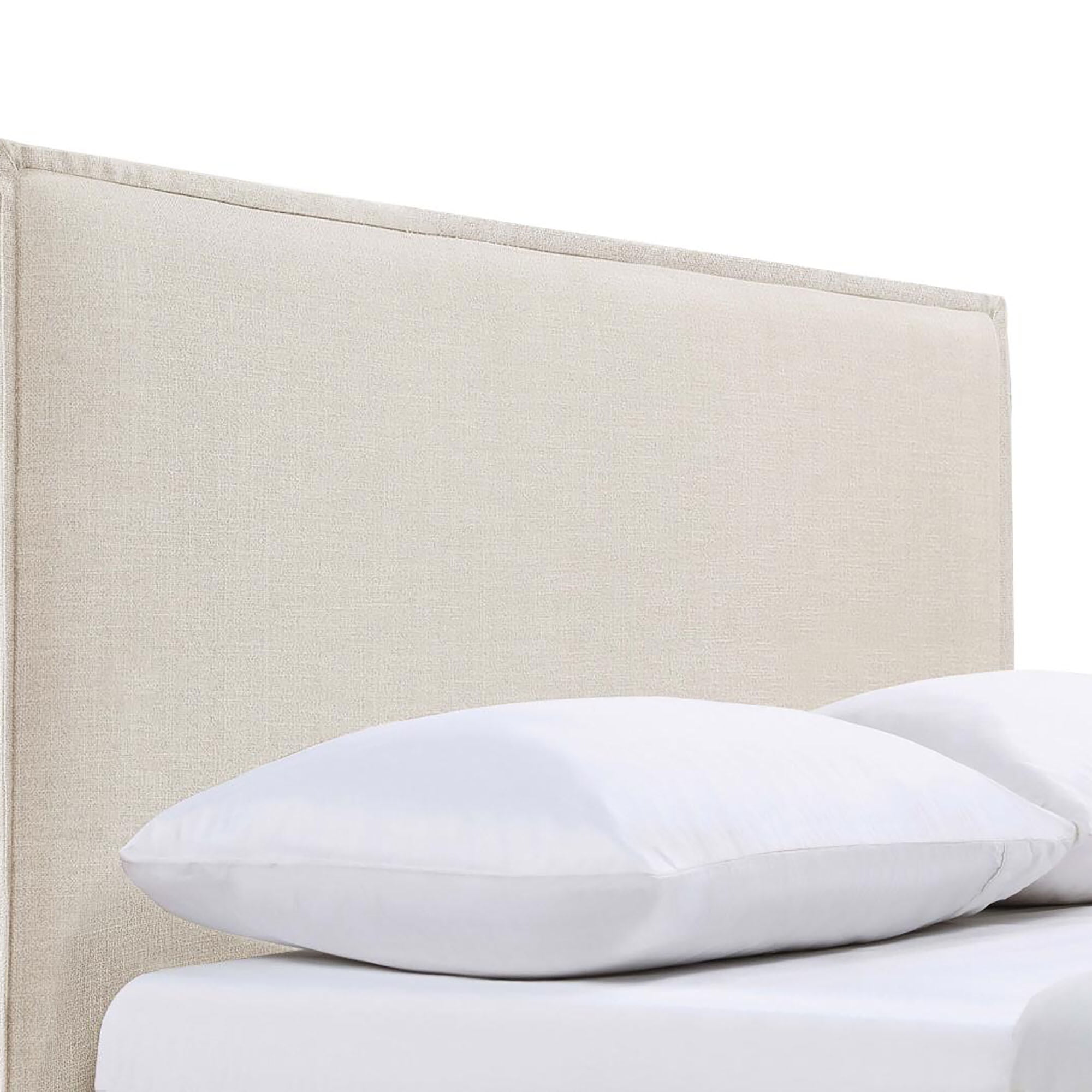 Queen Size Sand Upholstered Headboard with Flange Details, 65" Wide Fabric Headboard for Bedroom, Modern Pine Wood Frame