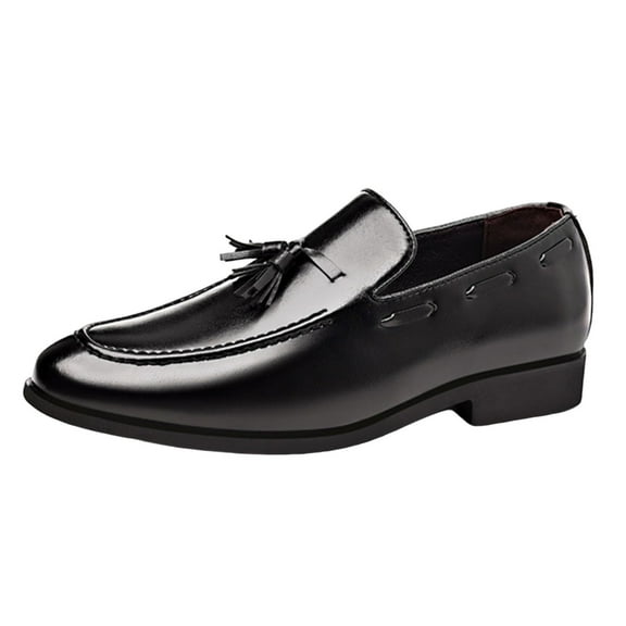 Sexlip Men's Leather Tassel Loafers Slip on Dress Shoes Wedding Party Formal Business Comfortable Breathable Lightweight Shoes Black 38