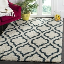 SAFAVIEH Hudson Louise Geometric Shag Area Rug, Ivory/Slate Blue, 5'1" x 7'6"
