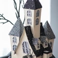 thumbnail image 6 of 10x8.3x13.5" Cardboard Lighted Haunted House, Black Beige Tabletop holiday halloween decor, Battery Powered, 6 of 9