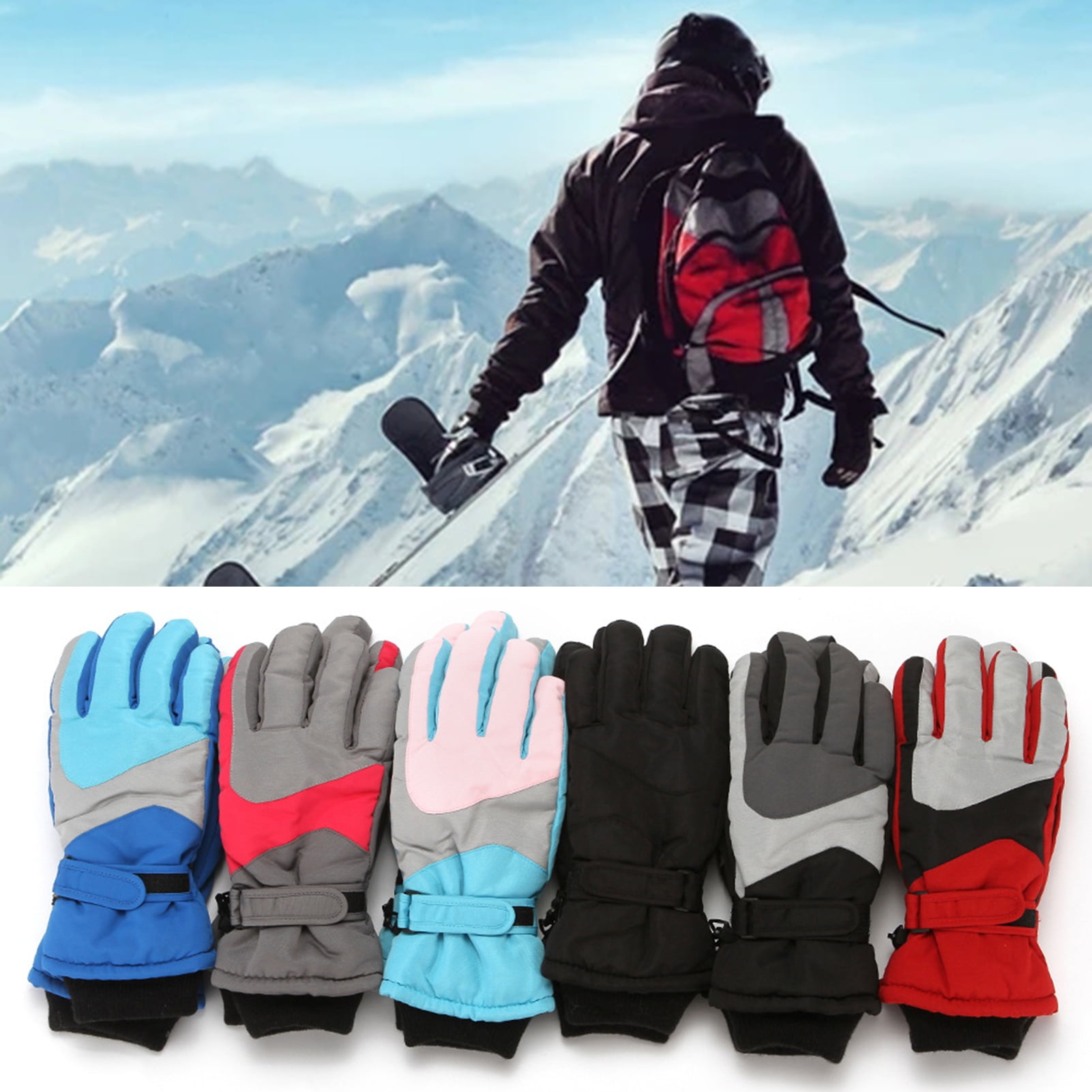 Dengjunhu Kids Waterproof Winter Gloves Warm Snow Gloves Boys Girls Ski