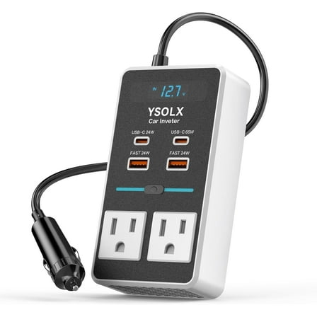 YSOLX 300W Car Power Inverter, Inverter Car Outlet Adapter to Wall Plug with 65W USB-C/48W Dual Fast Charging USB/Dual AC Outlet, Car Inverter 12V to 110V AC Plug, Car Charger for Laptop