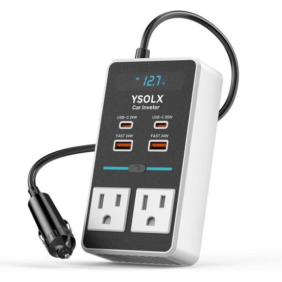 YSOLX 300W Car Power Inverter, Inverter Car Outlet Adapter to Wall Plug with 65W USB-C/48W Dual Fast Charging USB/Dual AC Outlet, Car Inverter 12V to 110V AC Plug, Car Charger for Laptop