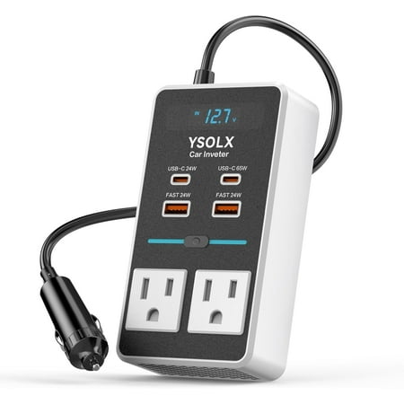 YSOLX 300W Car Power Inverter Inverter Car Outlet Adapter to Wall Plug with 65W USB-C/48W Dual Fast Charging USB/Dual AC Outlet Car Inverter 12V to 110V AC Plug Car Charger for Laptop