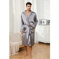 thumbnail image 4 of Vulcanodon Men’s Satin Robe Lightweight,Men's Luxurious Silk Kimono Bathrobe（Dark Grey, Small-Medium）, 4 of 6
