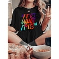 thumbnail image 1 of T-shirt Rétro Coloré pour Femmes avec Imprimé Papillon et Lettres, Simple et Décontracté, Col Rond, Manches Longues, Printemps & Automne, Fête des Pères, Fête des Mères, Nouvel An, Festival du Printemps, 1 of 6