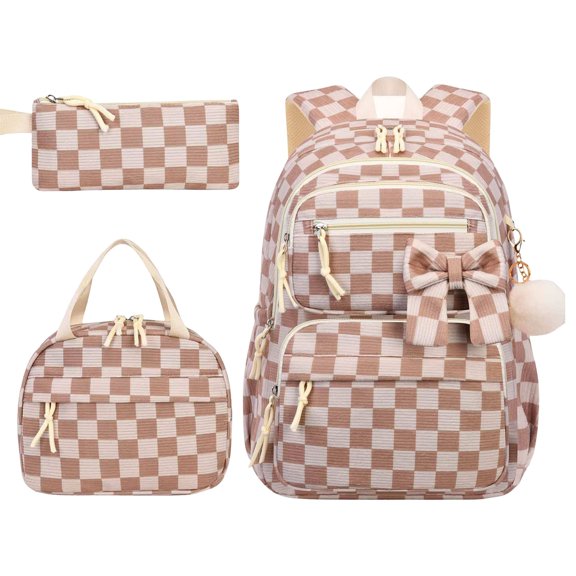ZORVINEX Soft Corduroy 3 In 1 Backpack Set With Matching Lunch Bag Pencil Case Stylish Spacious Durable Versatile Daily Storage Kit,Multicolor E