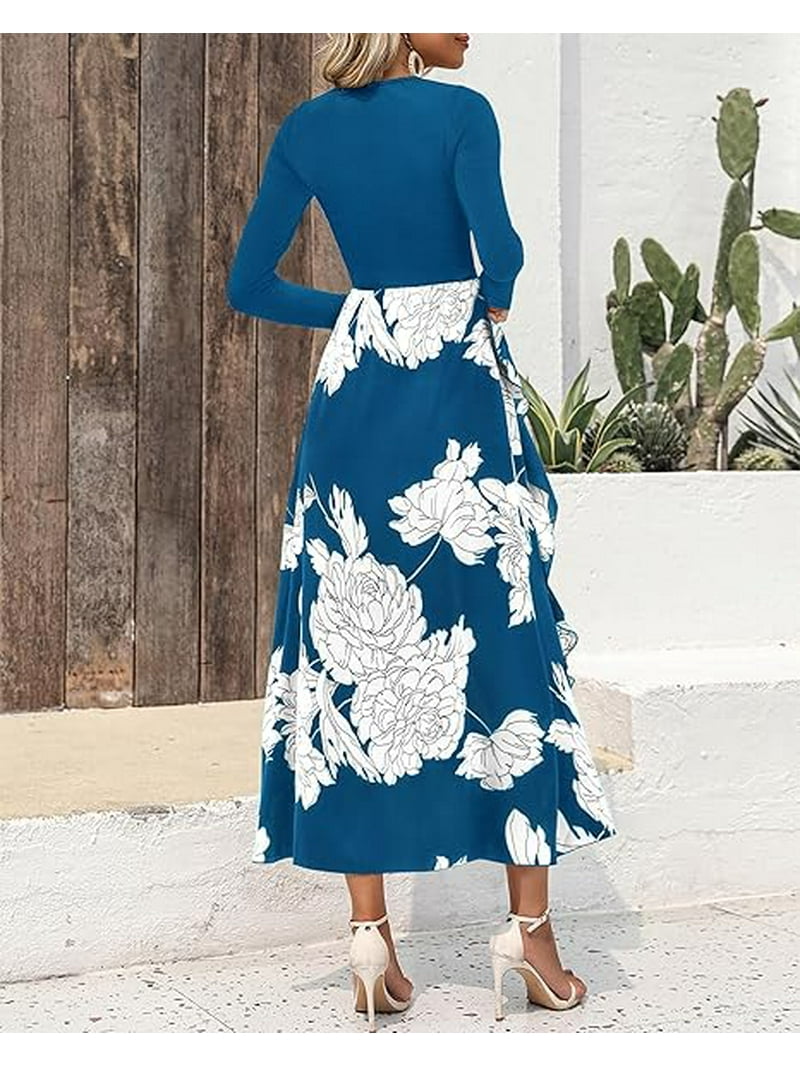 FreshPretty Womens Floral Maxi Dress Spring Summer Casual Crewneck Long  Sleeve Ruffle Flowy Cocktail Wedding Guest Dresses - Walmart.com