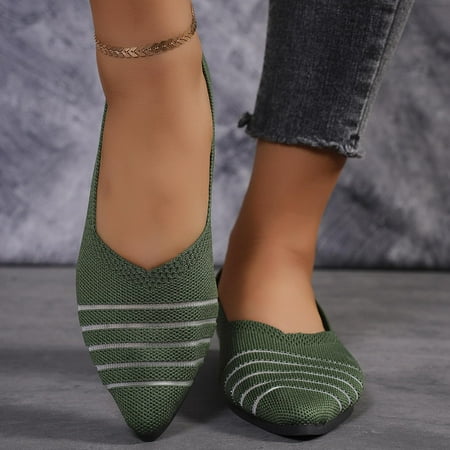 Flats for Women Comfortable Solid Color Soft Flats Square Toe Ballet Shoes Dressy Slip-ons Loafers Green 6.5