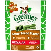 ($5 Gift Card Included) Greenies Gingerbread Flavor Regular Dental Dog Treats, 6 Oz. Pack (6 Count), Great Holiday Dog Stocking Stuffers
