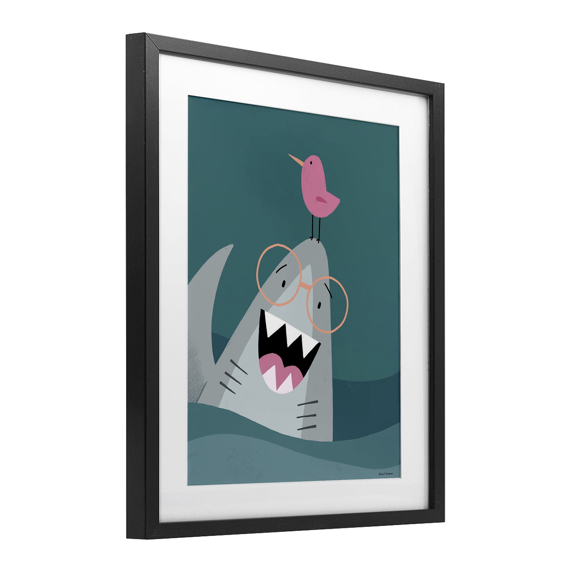Stupell Industries The Friendliest Shark Black Framed Print Under Glass, design by Rachel Nieman