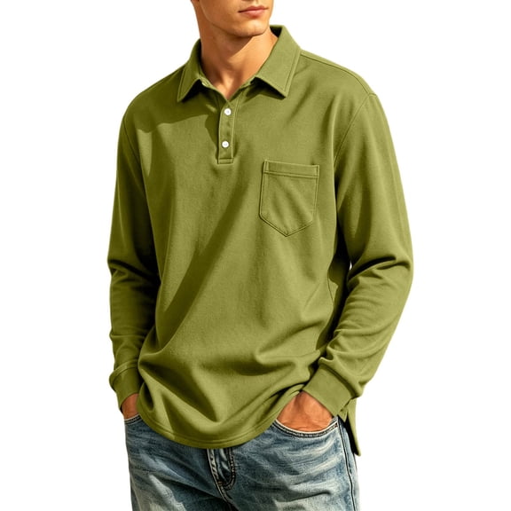 Mens Long Sleeve Polo Shirts Lightweight Golf Shirt Collared Performance Work Pullover Shirt Regular Fit Polo Tee with Pocket with Pocket