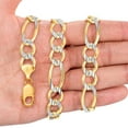 thumbnail image 3 of Nuragold 10k Real Yellow Gold Solid Figaro Link 10mm Diamond Cut Pave Chain Necklace (20"-30") Two Tone Italian Jewelry for Men, 3 of 8
