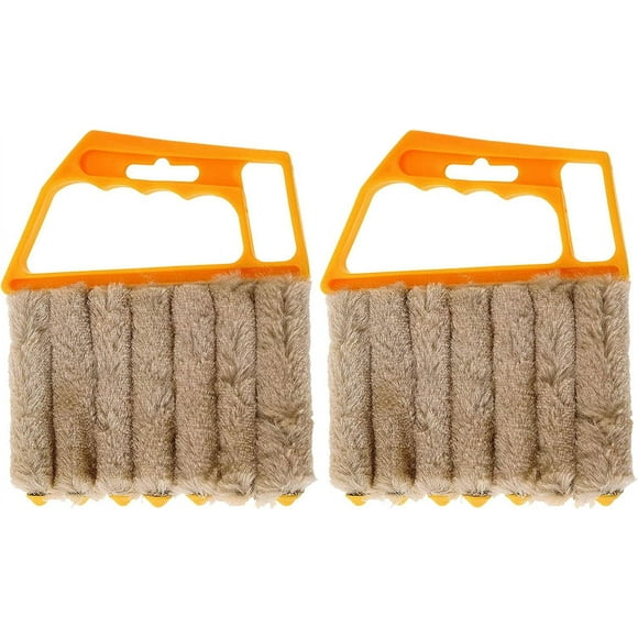 2 Pack 7 Finger Dusting Cleaner Tool, Mini Hand-held Blind Duster Brush Window Blinds Duster, Air Conditioner Dirt Duster Cleaner (Yellow A)