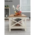 thumbnail image 5 of Farmhouse Coffee Table with Storage, Square Modern Center Table with Shelf for Living Room, Rustic Wood Look Cocktail Table, Easy Assembly, Ivory+Oak, 5 of 7