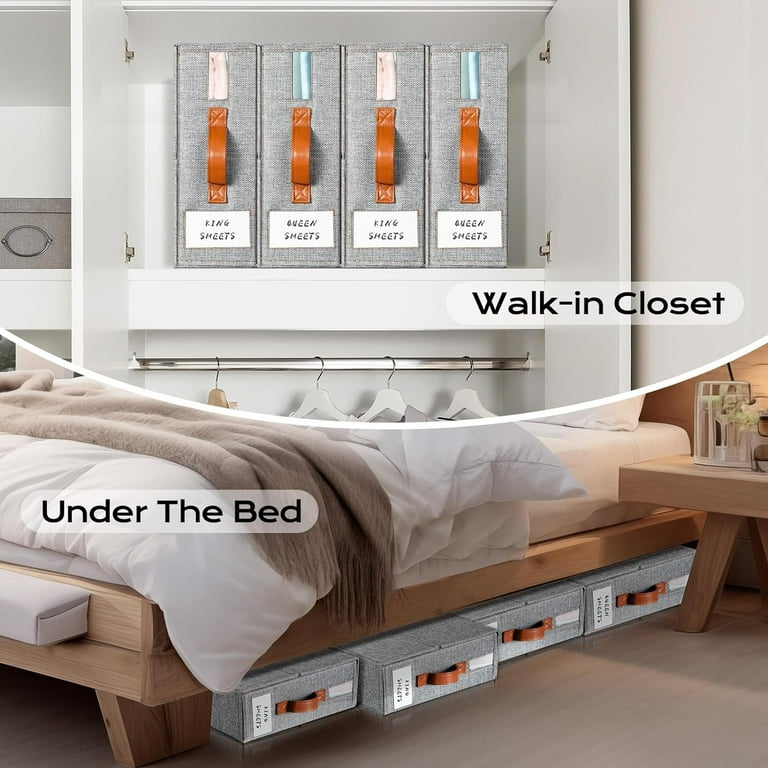 8-Pack King Size Bed Sheets Organizers - Foldable Linen Storage Bags With Handles, Black, For Closet Organization