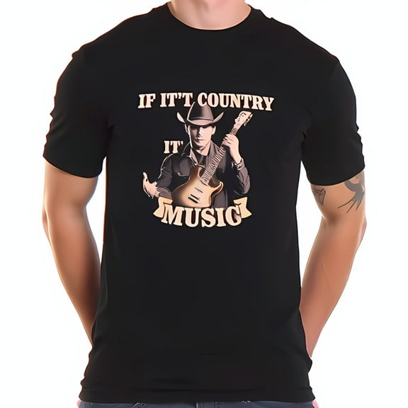 Stylish Black Cotton Short Sleeve T-Shirt with Country Music Graphic - Cowboy Musician & Bold Slogan