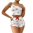 thumbnail image 2 of Cute Pajamas for Women Strawberry Print PJ Set Crop Cami Tops and Shorts Set 2 Piece Lounge Sets Watermelon Red M, 2 of 6