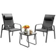 thumbnail image 2 of Costway 3PCS Patio Bistro Furniture Set Adjustable Back Stackable Chairs Grey, 2 of 10