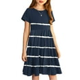 thumbnail image 5 of LLYwey Dresses for School Dance, Vintage Dress for Girls Summer Polka Dots Short Sleeve Collared Casual Sundress with Belted Pleated A-Line Evening Wedding Party Sundress, By-43, Navy, 13T, 5 of 7