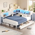 thumbnail image 4 of Full Size Corner Bed Frame with Bookcase Storage,Full Daybed with Charging Station,Platform Bed Frame with Led Lights and Storage Drawers for Living Room,Bedroom,Guest Room,Easy Assemble,White, 4 of 9