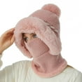 thumbnail image 2 of UTSJKR Women One-Piece Winter Warm Beanie Hats Fleece Lined Knit Cap Balaclavas Mask Set Skull Neck Scarf with Pompom Pink, 2 of 6