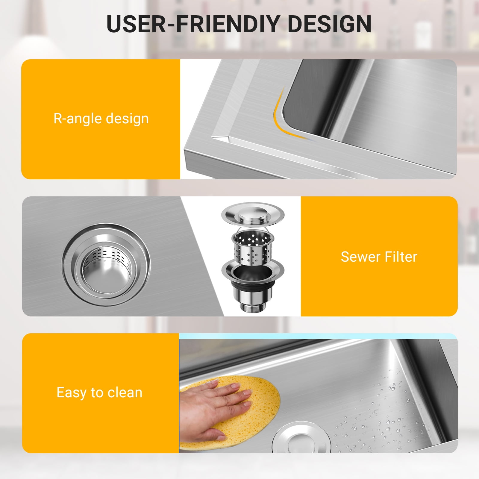 Freestanding Commercial Stainless Steel Sink,Single Bowl Kitchen Sink with Water Pipes,Adjustable Legs,Suitable for Laundry Room,Farmhouse(Water Pipe)