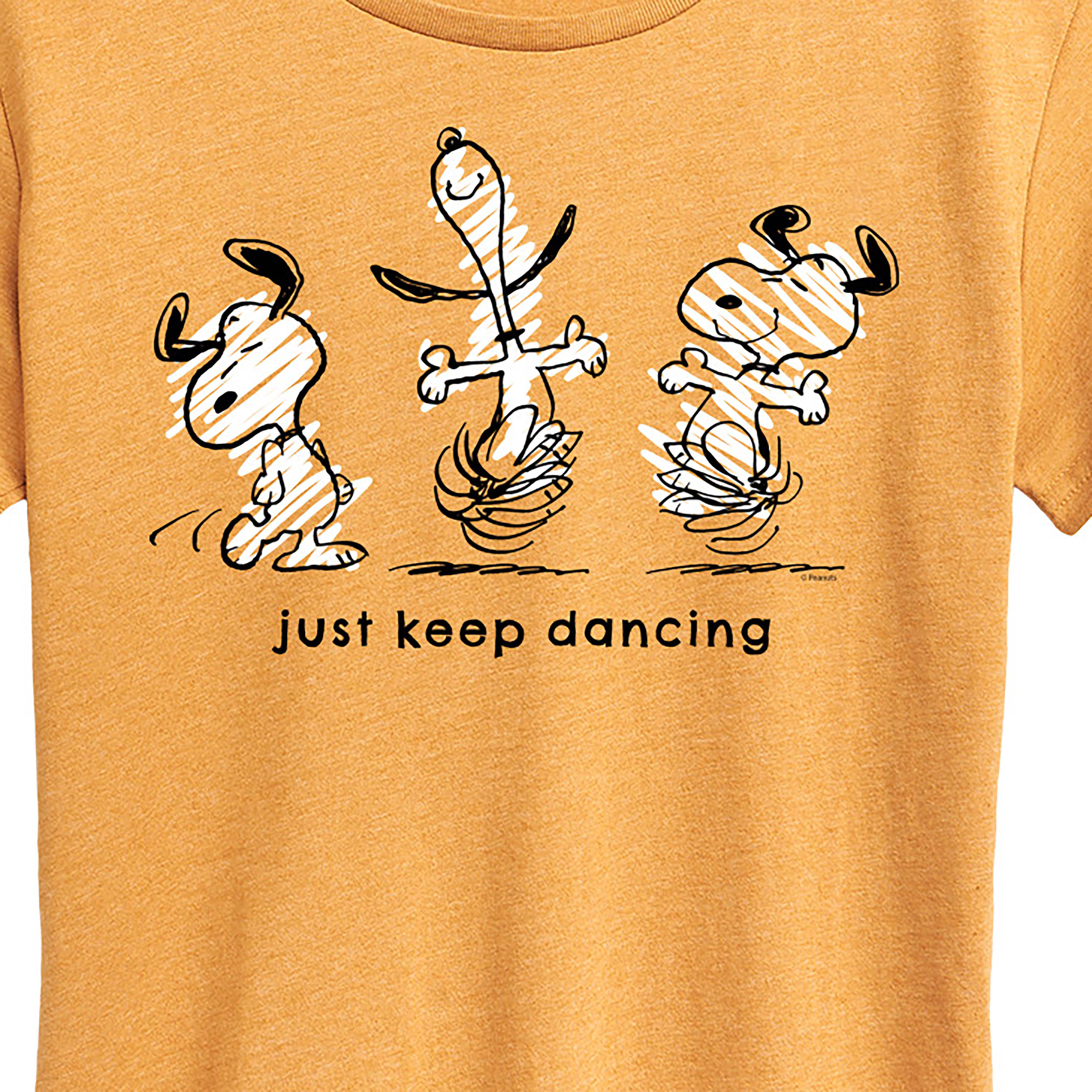 Peanuts Women\'s Short Snoopy Just Graphic Keep T-Shirt - Dancing Sleeve -