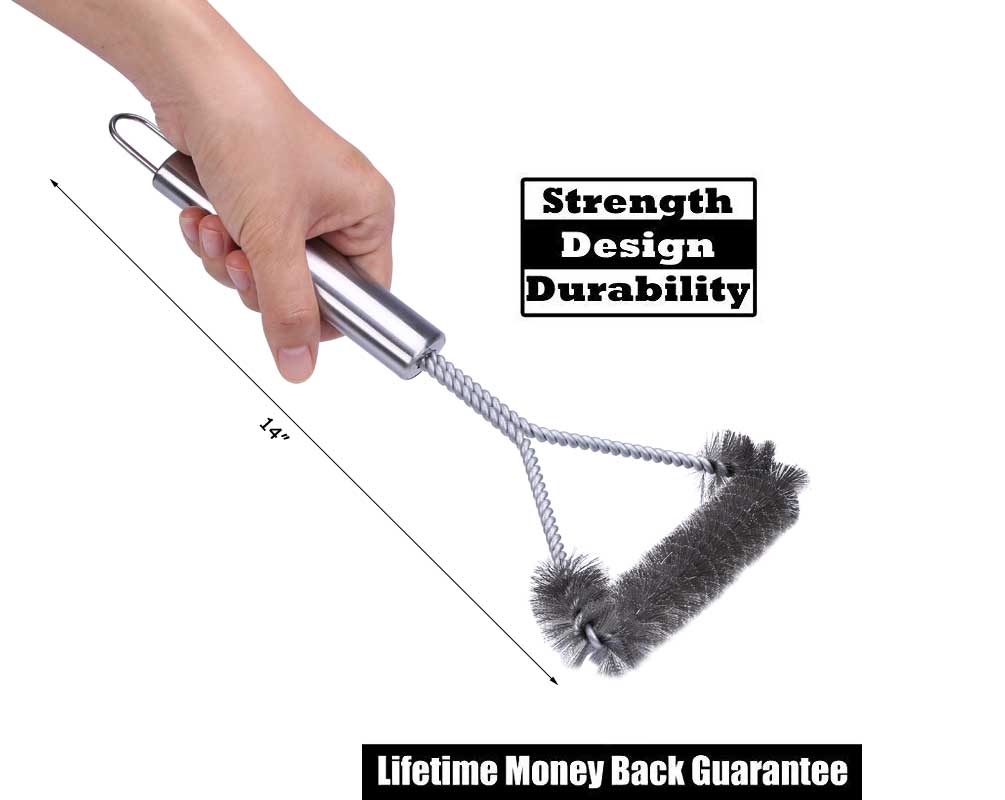Cleaning Brush 12 inch 3 Sided Stainless Steel BBQ Grill Brush, for Big Green Egg Charcoal
