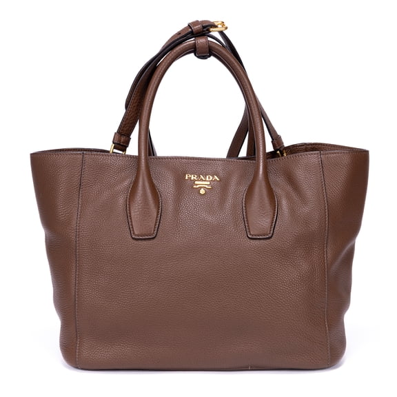 Pre-Owned Prada Brown Shopping Tote Shoulder Bag Vitello Daino Leather