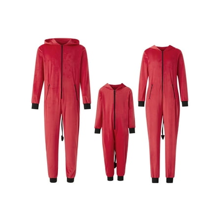 

Nokpsedcb Family Christmas Pajamas for Family Parend-child Matching Jumpsuit Contrast Color Long Sleeve Hooded Zip Sleepwear Red Mom-L