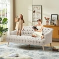 thumbnail image 5 of FFH 3 Seater Couch for Living Room, Velvet Lounge Sofa with Deep Seat, Contemporary Comfy Tufted Sofa with Wooden Legs, Beige, 5 of 9