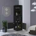 thumbnail image 4 of Corner Bar Cabinet with Double Doors & Wine Rack, Black Home Bar Storage Cabinet with Glass Shelf, 8-Bottle Built-In Wine Rack for Kitchen, Dining Room, Or Living Room, 4 of 7