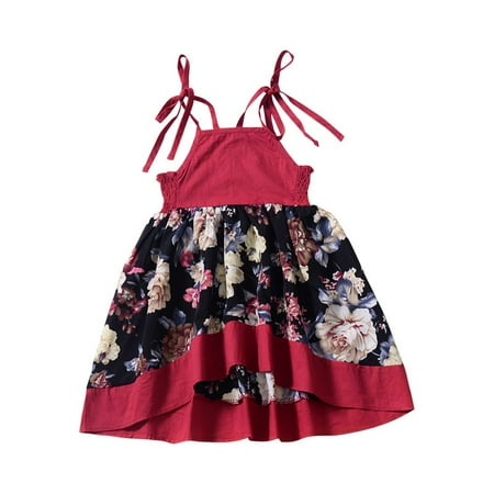 

Casual Baby Girls Floral Print Dress Strap Dresses Sundress Outfits