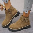 thumbnail image 3 of Rokment Platform Boots for Women 2025 Fashion Casual Buckles Chunky Mid Heel Dress Ankle Booties with Side Zipper Brown Size 8.5, 3 of 7